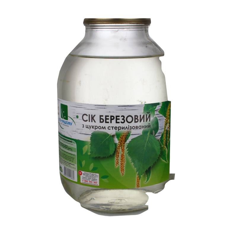Сік ПО-НАШОМУ березовий, стерилізований, з підсолоджувачем, банка скляна, 3л